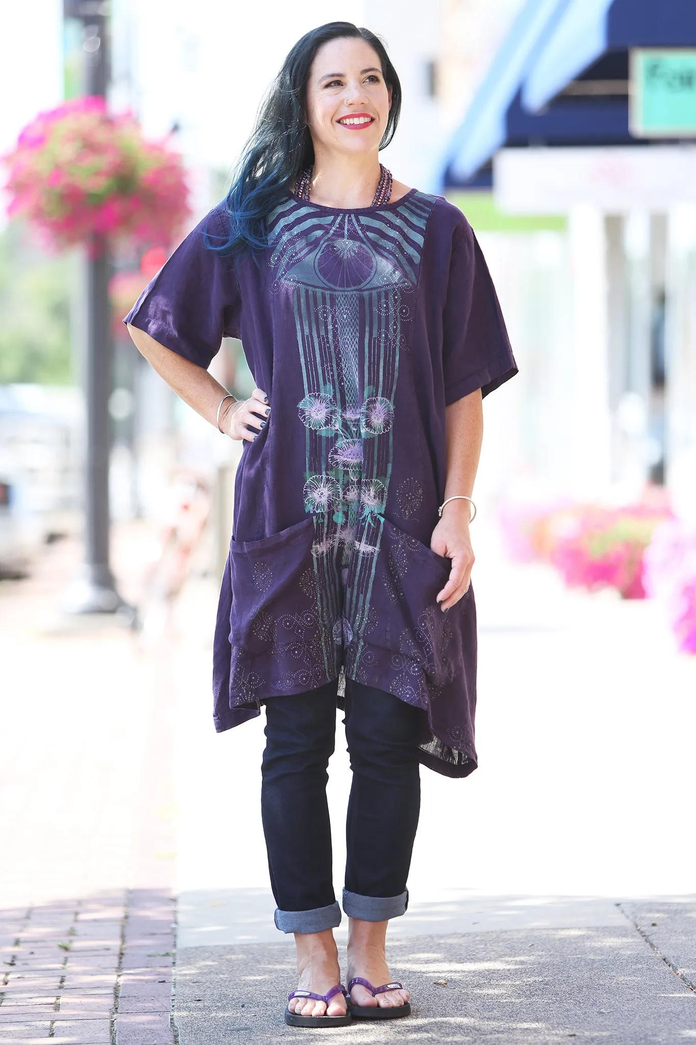 2261-Sea Clouds Linen Dress Royal Purple