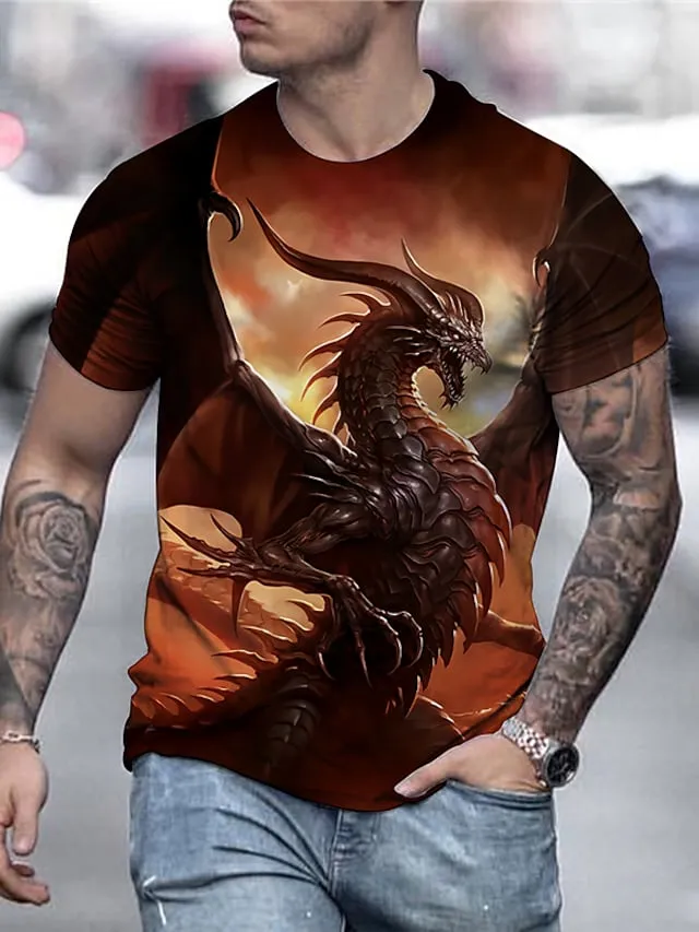 3D Graphic Printed Short Sleeve Shirts Anime Dragon