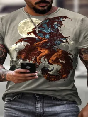 3D Graphic Printed Short Sleeve Shirts Anime Dragon