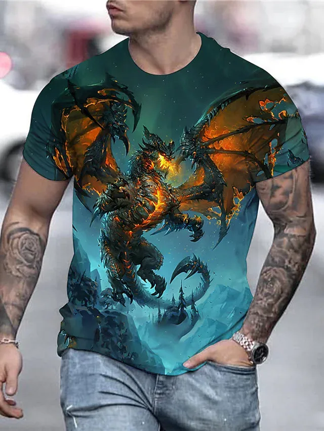 3D Graphic Printed Short Sleeve Shirts Anime Dragon