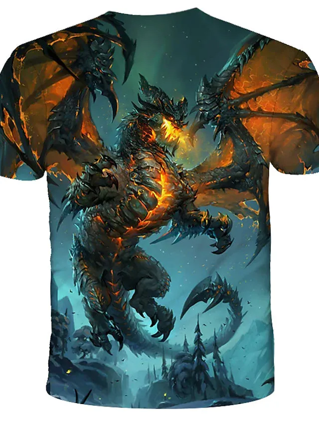 3D Graphic Printed Short Sleeve Shirts Anime Dragon