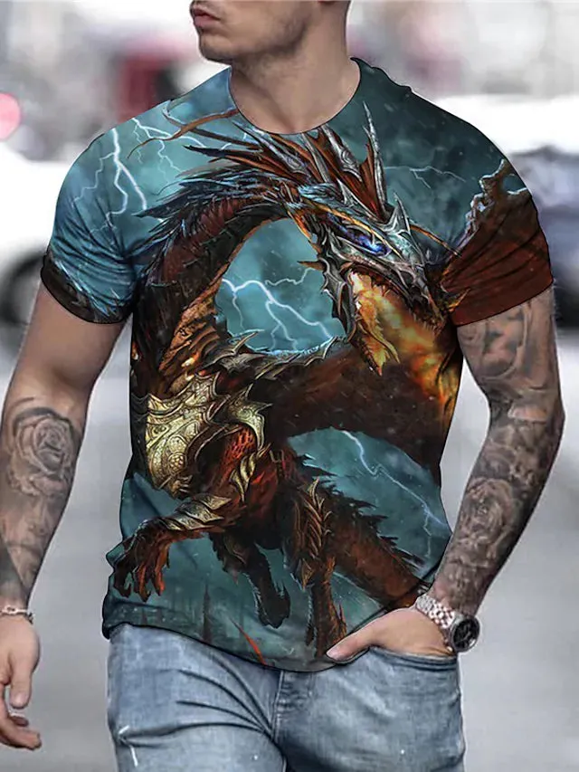 3D Graphic Printed Short Sleeve Shirts Anime Dragon