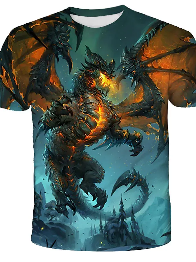 3D Graphic Printed Short Sleeve Shirts Anime Dragon