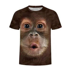 3D Graphic Printed Short Sleeve Shirts Baby Orangutan