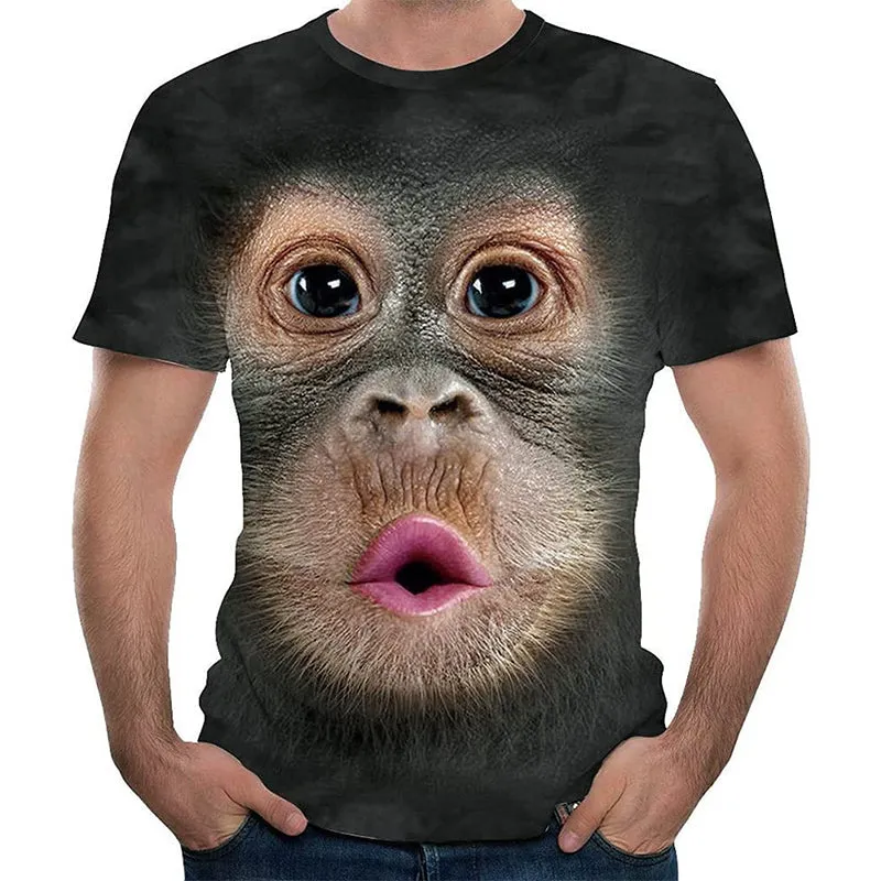 3D Graphic Printed Short Sleeve Shirts Baby Orangutan
