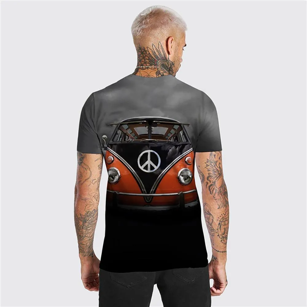 3D Graphic Printed Short Sleeve Shirts Car Print