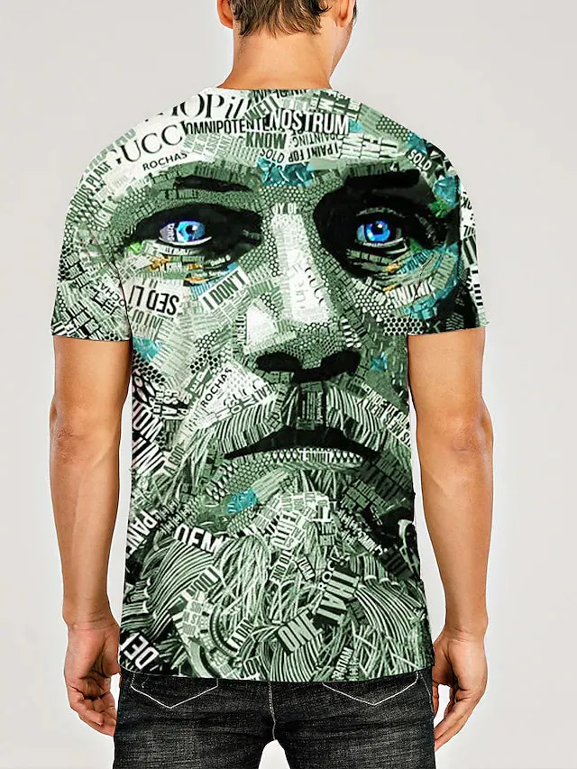 3D Graphic Printed Short Sleeve Shirts Human face