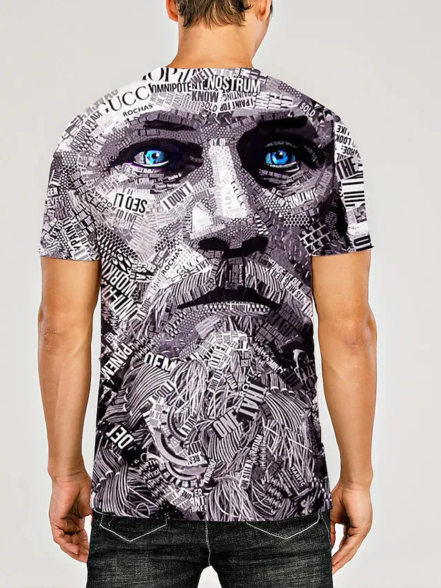 3D Graphic Printed Short Sleeve Shirts Human face