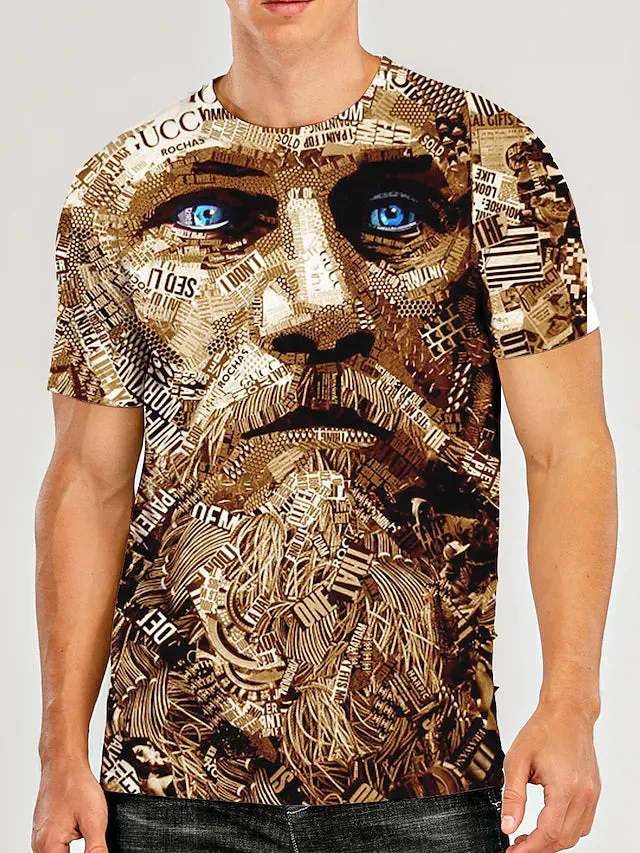 3D Graphic Printed Short Sleeve Shirts Human face