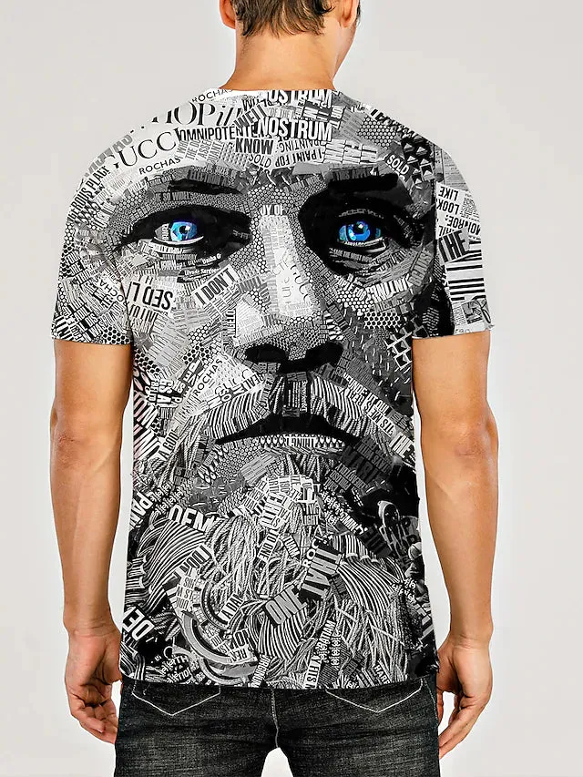 3D Graphic Printed Short Sleeve Shirts Human face