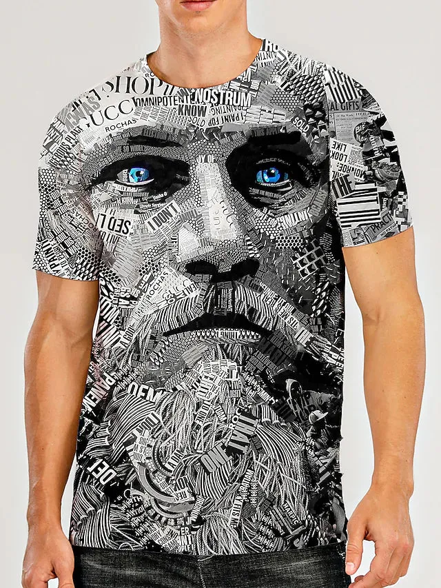3D Graphic Printed Short Sleeve Shirts Human face