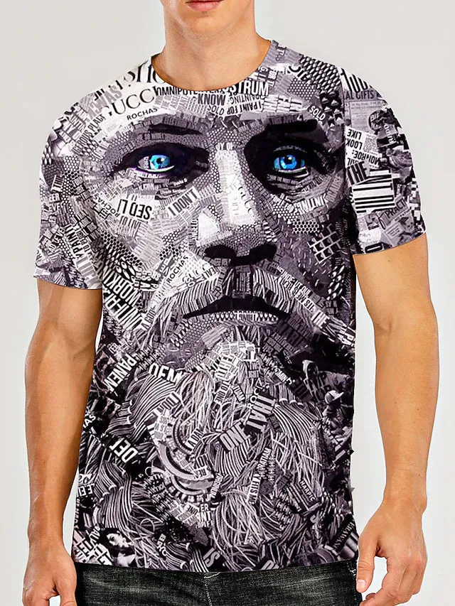 3D Graphic Printed Short Sleeve Shirts Human face