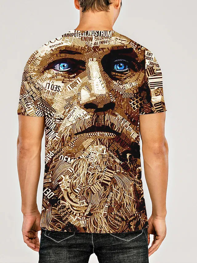3D Graphic Printed Short Sleeve Shirts Human face