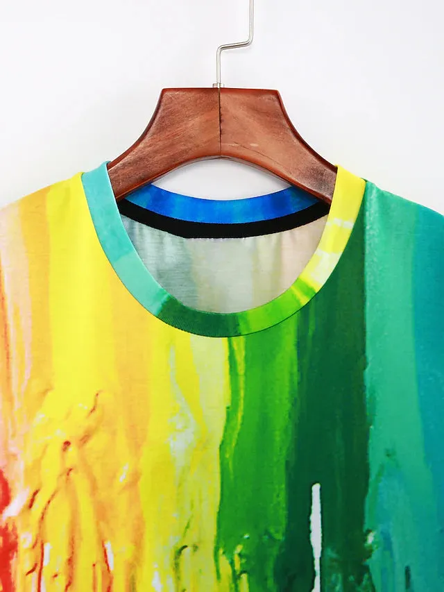 3D Graphic Printed Short Sleeve Shirts Rainbow