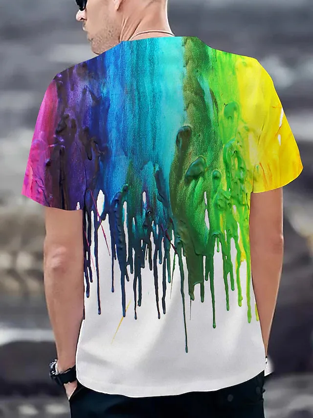 3D Graphic Printed Short Sleeve Shirts Rainbow