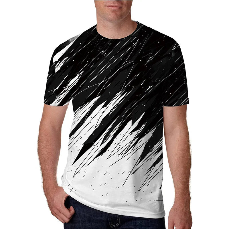 3D Graphic Printed Short Sleeve Shirts White and Black