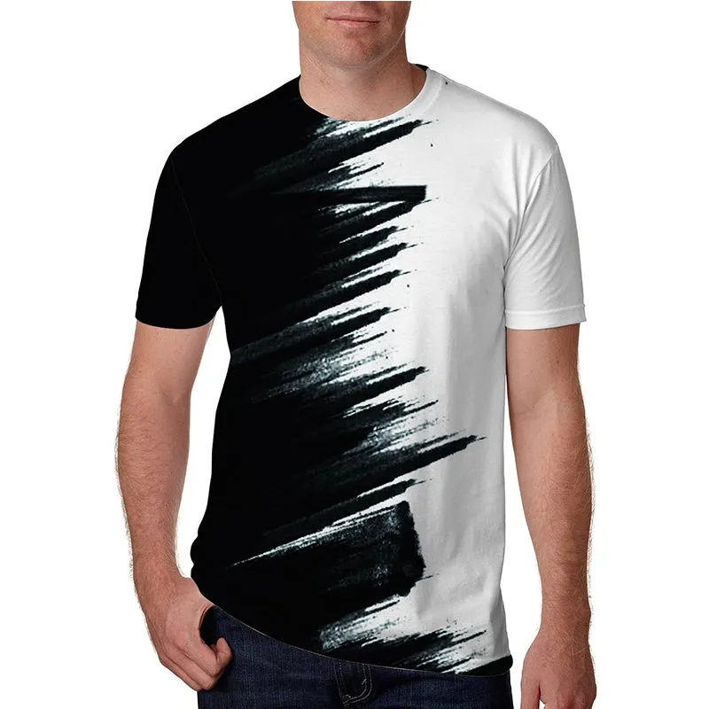 3D Graphic Printed Short Sleeve Shirts White and Black