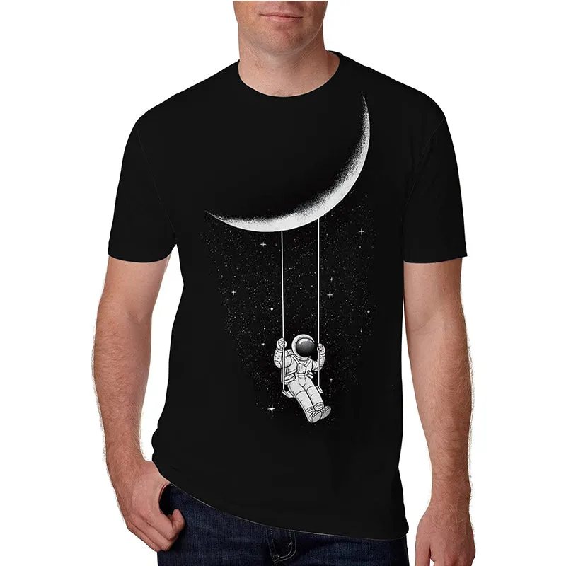 3D Graphic Printed Short Sleeve Shirts White and Black