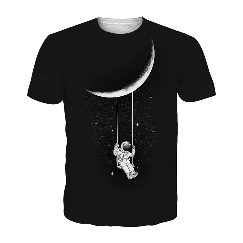3D Graphic Printed Short Sleeve Shirts White and Black