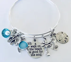 A Walk on the Beach is Good for the Soul Expandable Charm Bracelet Adjustable One Size Fits All Gift Beach Themed Gift for Woman