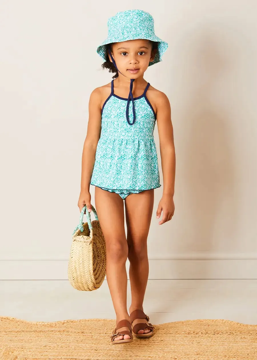 Adelaide Floral Bow Detail Two Piece Swimsuit in Green (2-10yrs)