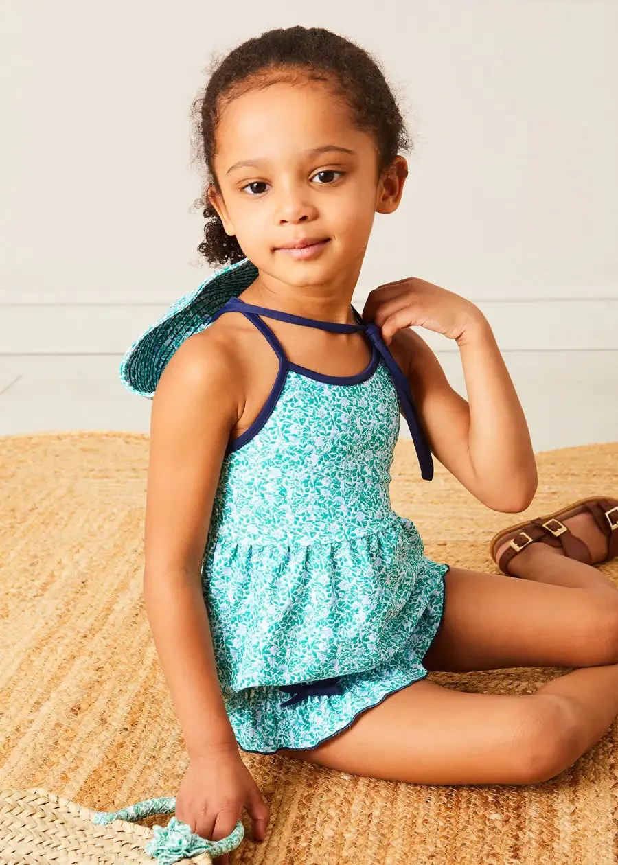 Adelaide Floral Bow Detail Two Piece Swimsuit in Green (2-10yrs)