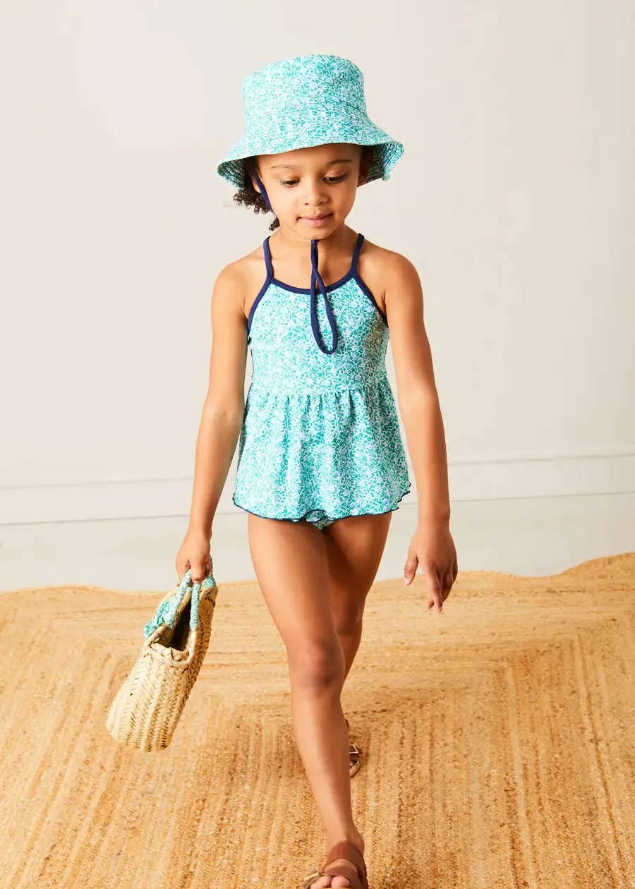 Adelaide Floral Bow Detail Two Piece Swimsuit in Green (2-10yrs)