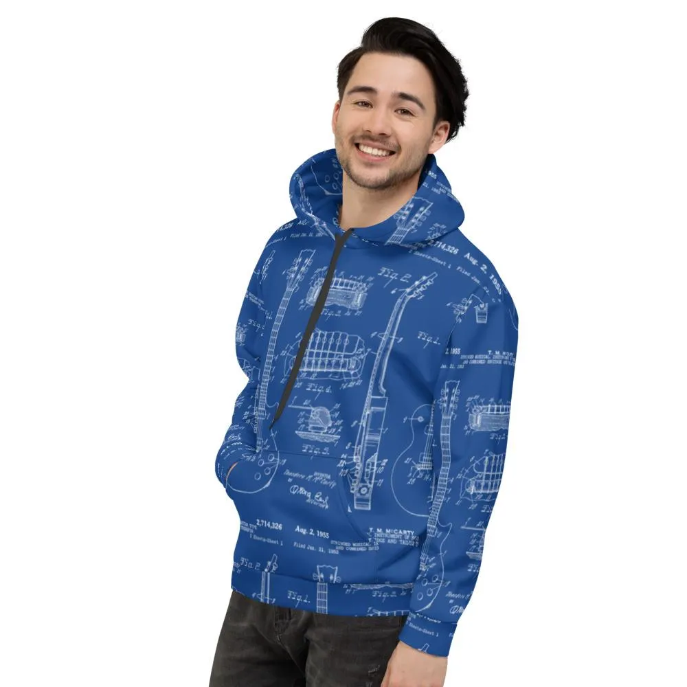All-Over Guitar Patent Print Blue Hoodie
