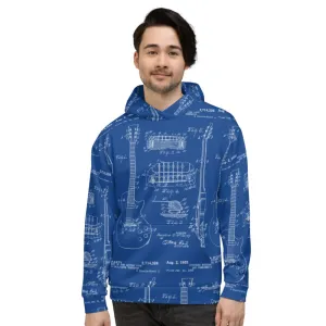 All-Over Guitar Patent Print Blue Hoodie
