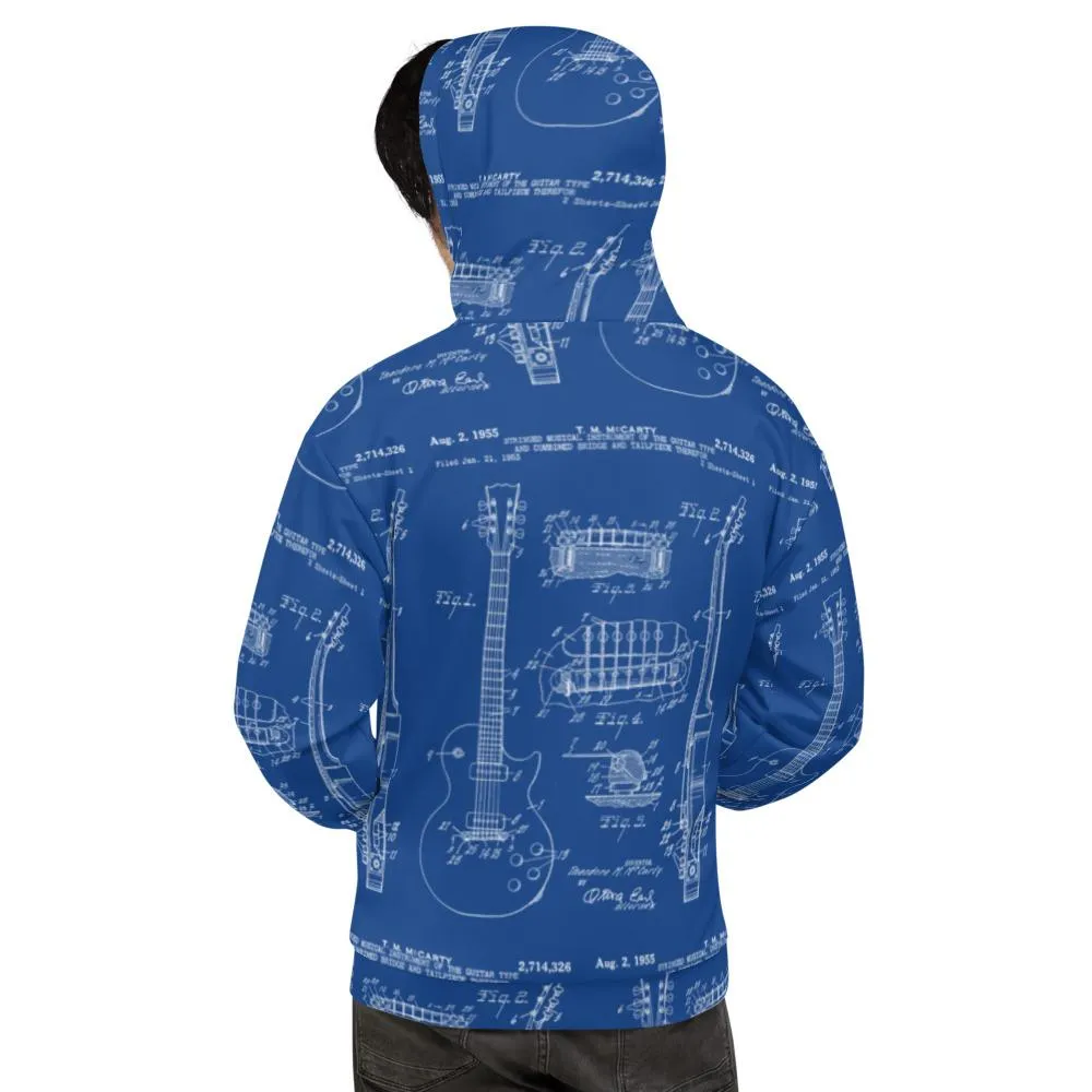 All-Over Guitar Patent Print Blue Hoodie