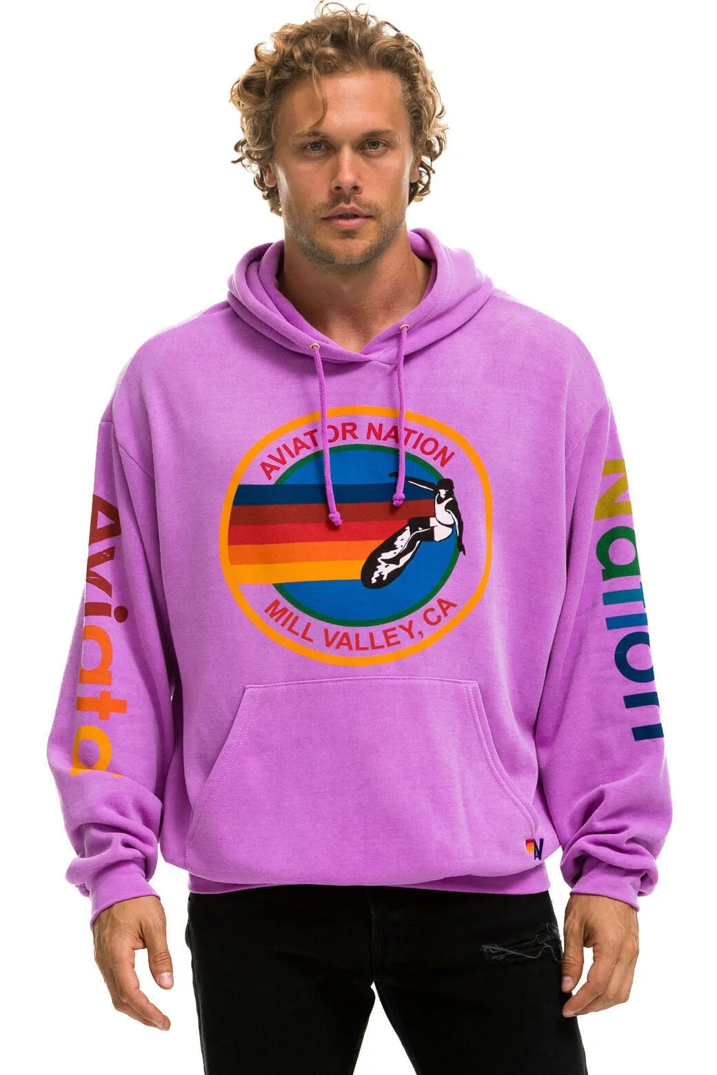 AVIATOR NATION MILL VALLEY RELAXED PULLOVER HOODIE - NEON PURPLE