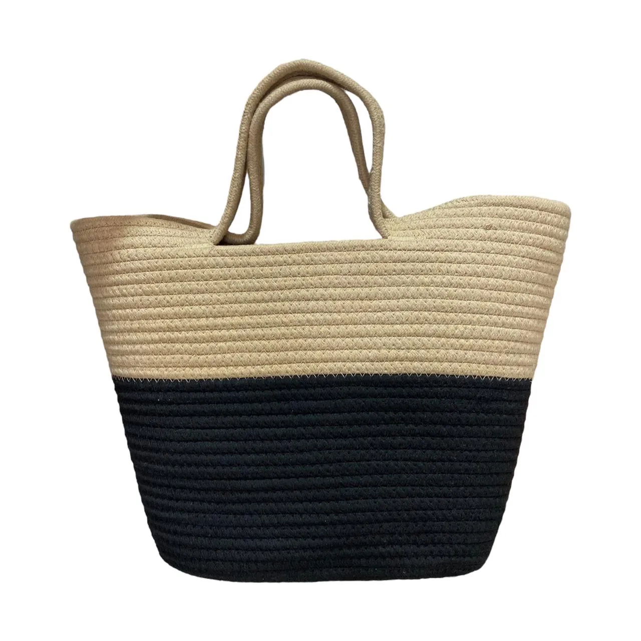 Beige & Black Beach Bag