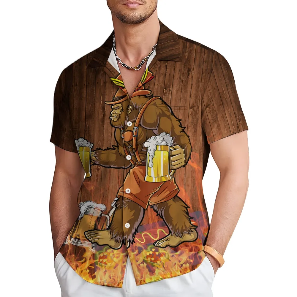 Bigfoot Beer Print Casual Oversized Short Sleeve Shirt 2407000479