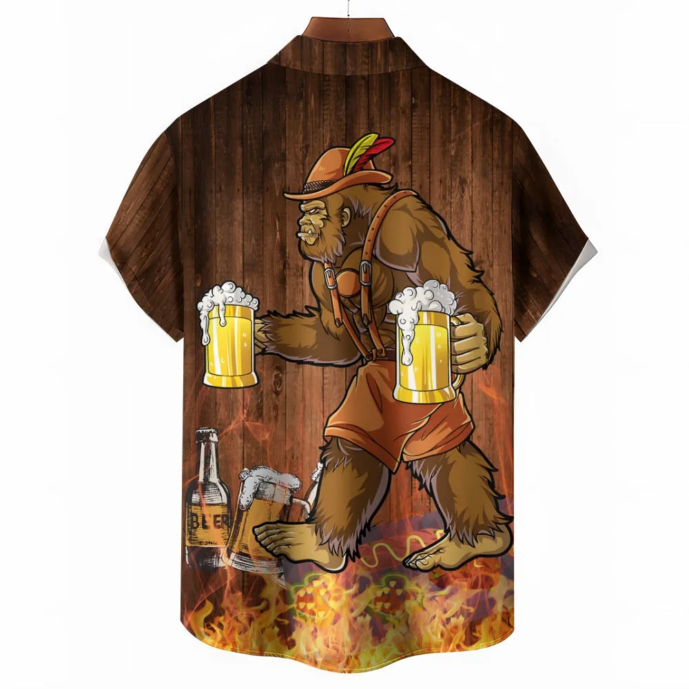 Bigfoot Beer Print Casual Oversized Short Sleeve Shirt 2407000479