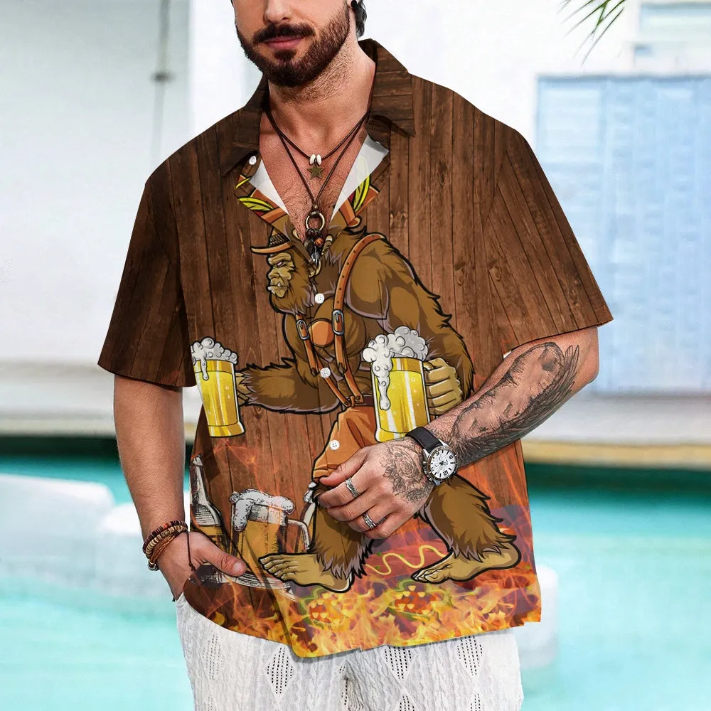 Bigfoot Beer Print Casual Oversized Short Sleeve Shirt 2407000479