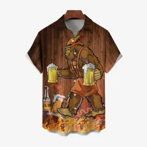 Bigfoot Beer Print Casual Oversized Short Sleeve Shirt 2407000479