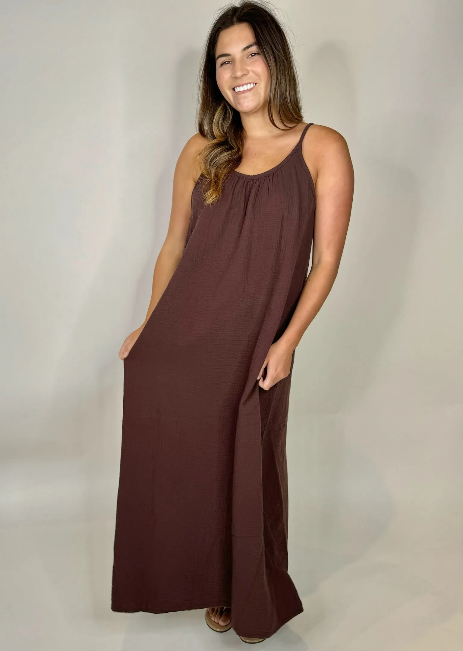 Bobi Cami Low Back Maxi Dress Umber