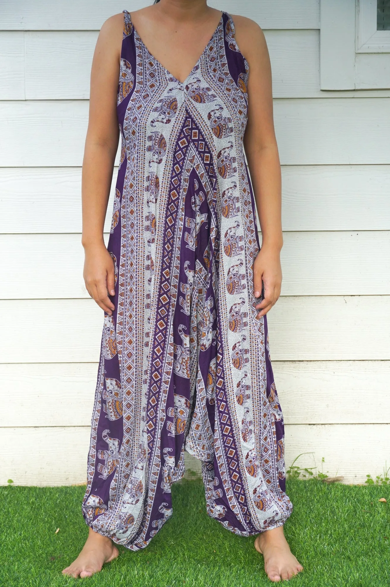 Bohemian Harem Jumpsuit- Purple Elephant Tribal