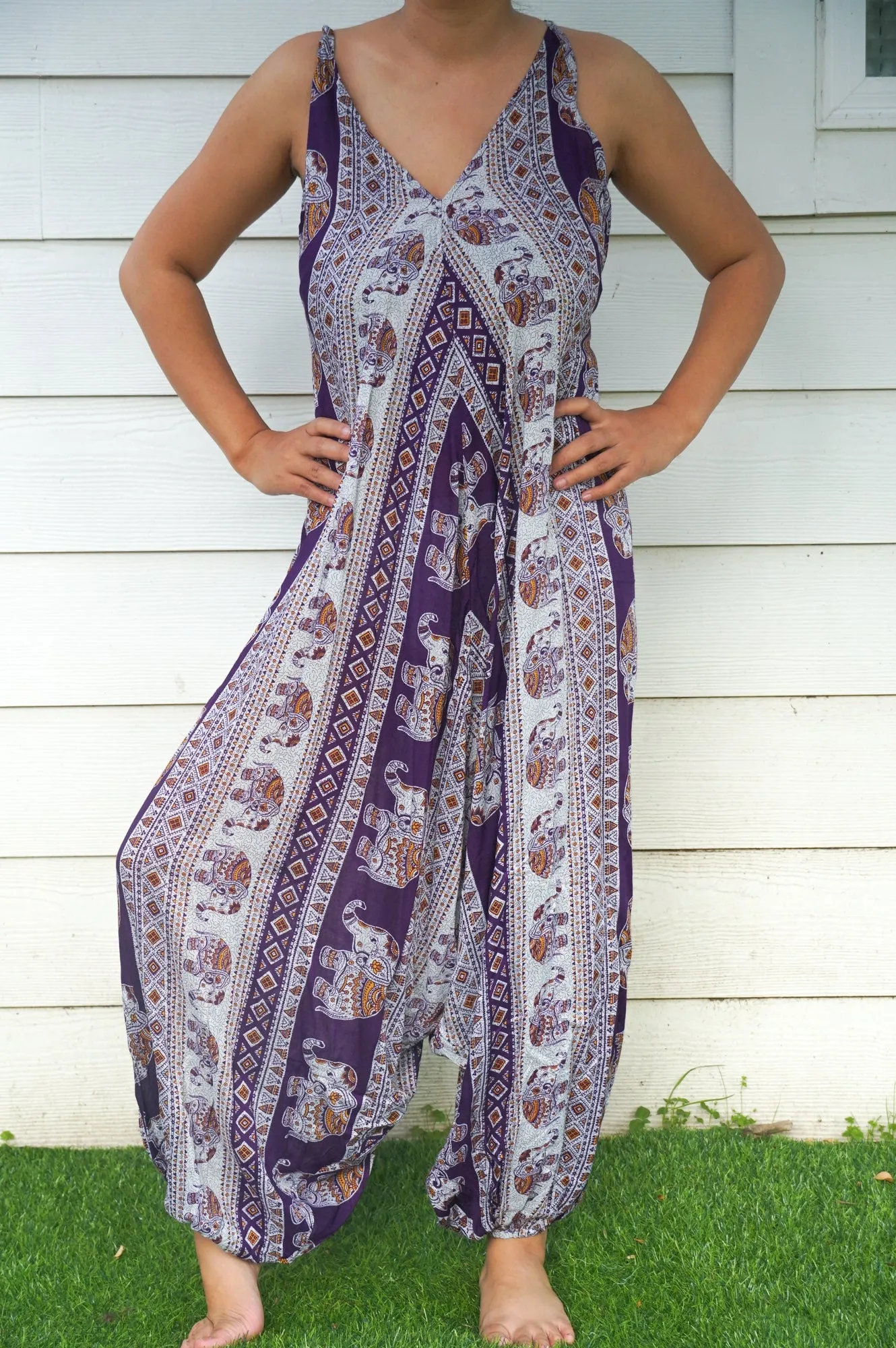 Bohemian Harem Jumpsuit- Purple Elephant Tribal