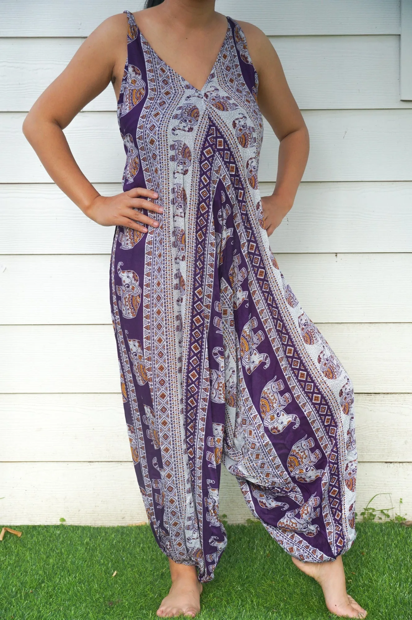 Bohemian Harem Jumpsuit- Purple Elephant Tribal