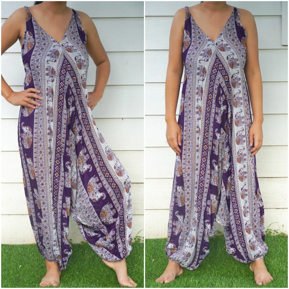 Bohemian Harem Jumpsuit- Purple Elephant Tribal