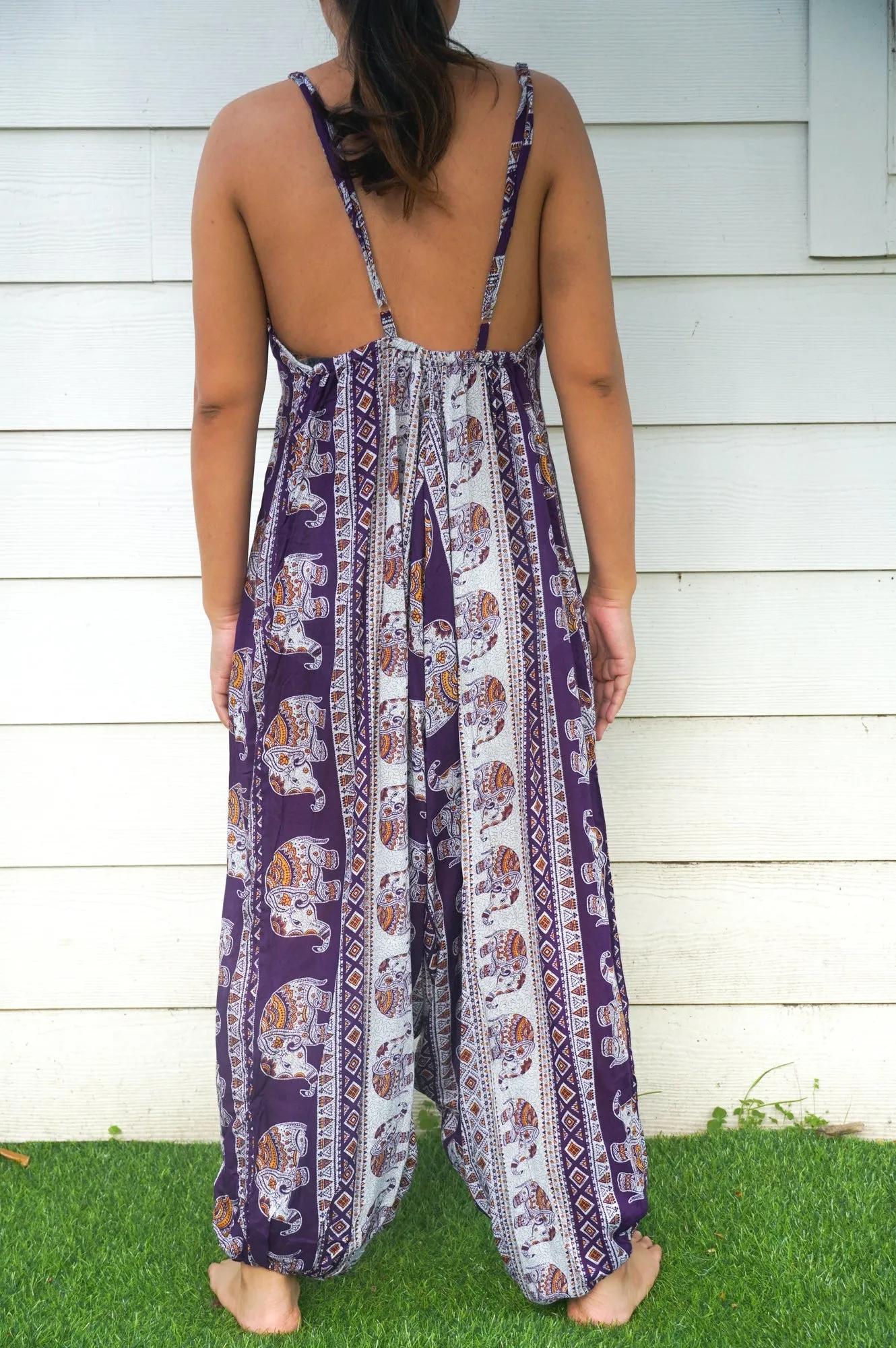 Bohemian Harem Jumpsuit- Purple Elephant Tribal