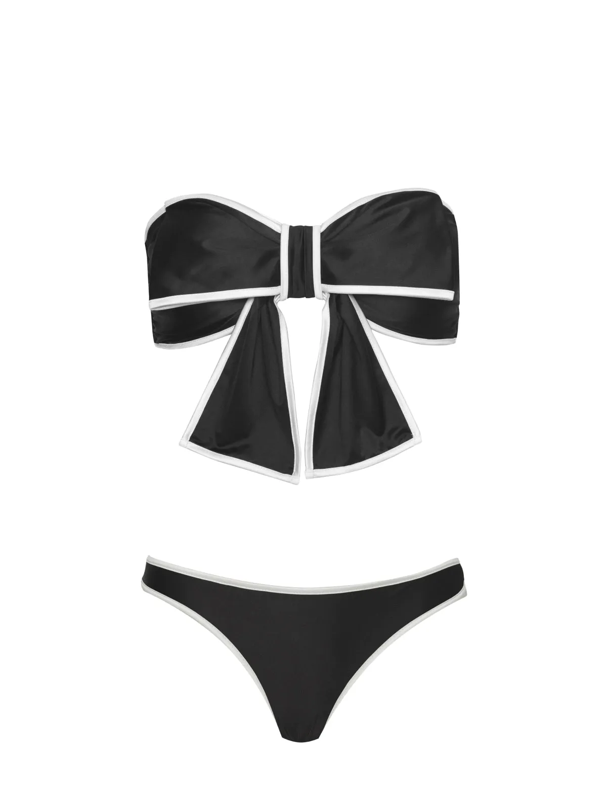 Bow Bandeau-Piped Basic Ruched Bikini