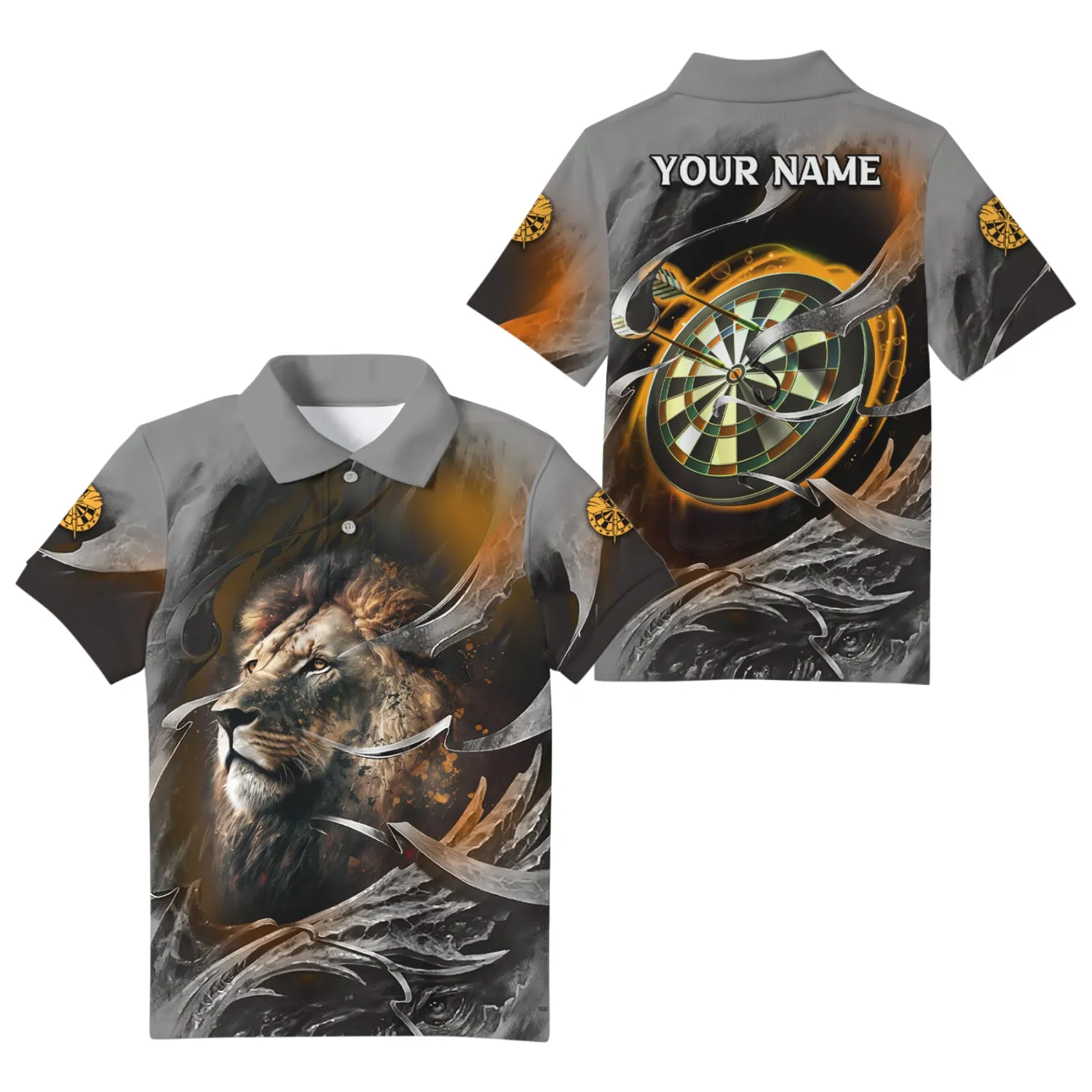 Bullseye Dartboard Lion Personalized Name 3D Kid's Polo Shirt