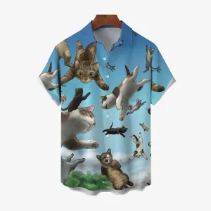 Cartoon Cat Print Casual Oversized Short Sleeve Shirt 2407000448
