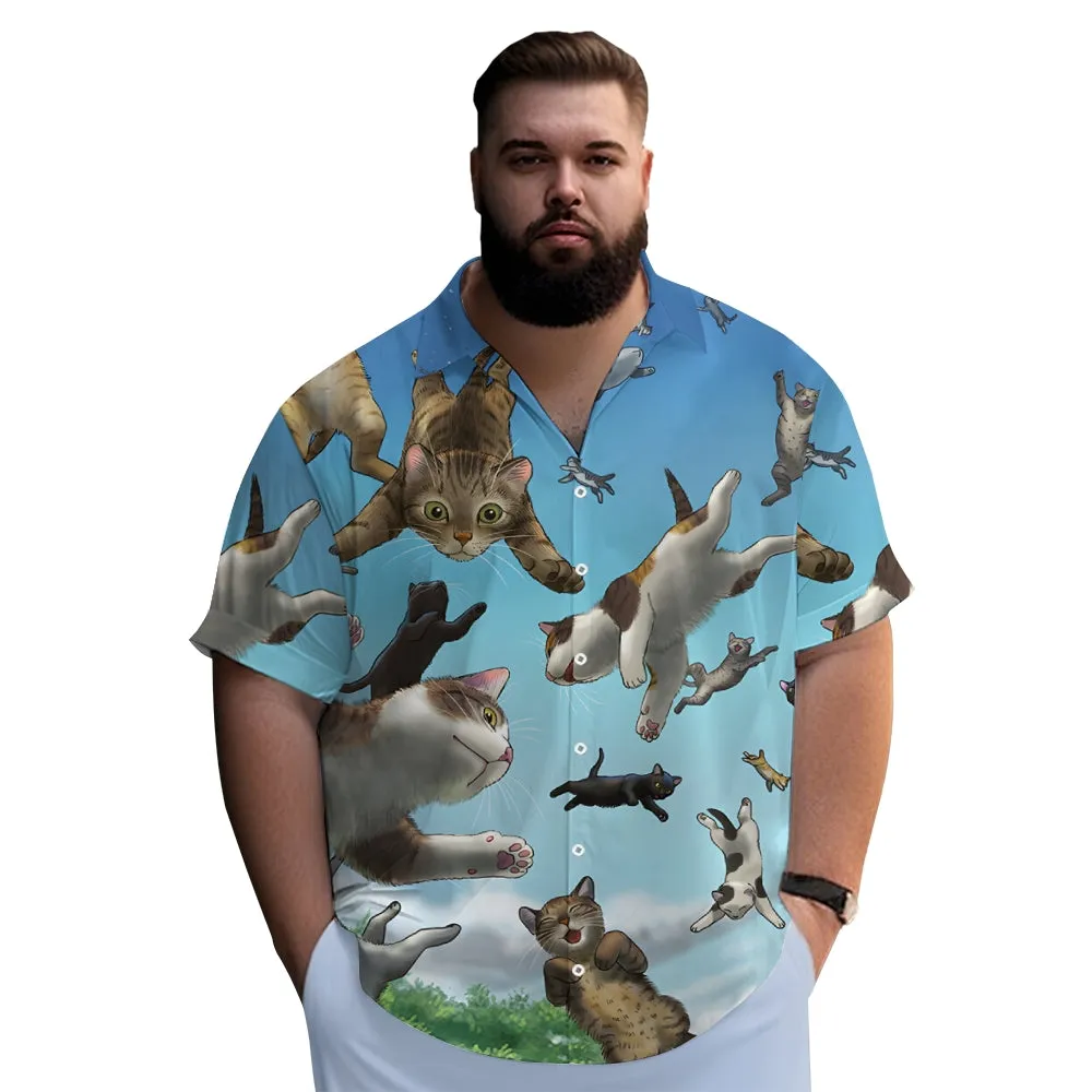 Cartoon Cat Print Casual Oversized Short Sleeve Shirt 2407000448