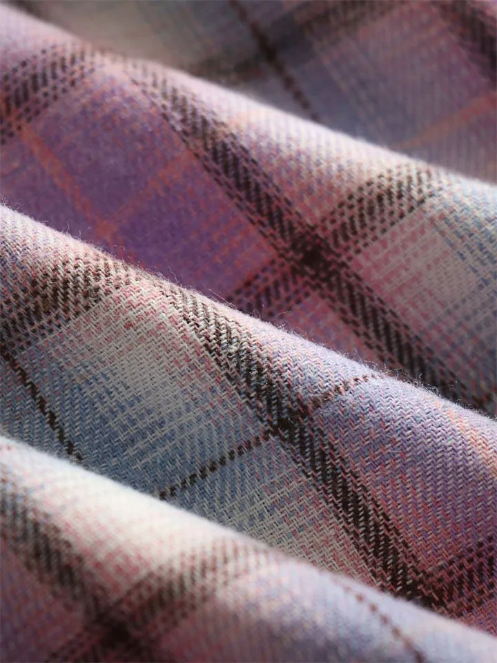Casual Plaid Button Up All Match Hoodies for Women