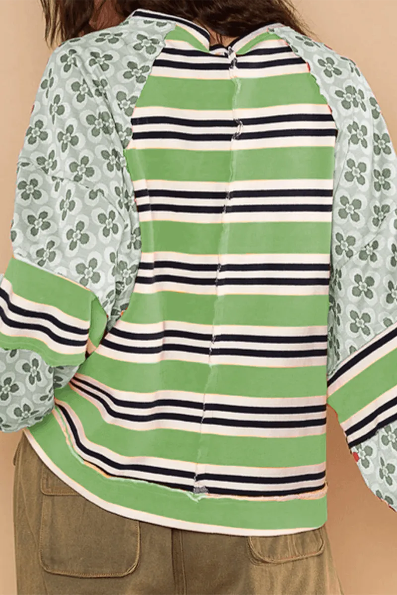 Casual Striped Print Flowers Contrast O Neck Hoodies