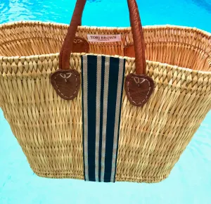 Classic Stripe Straw Tote | Black & Gold