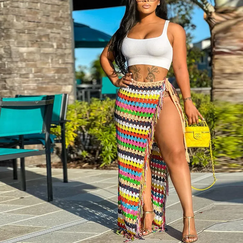 Colorful Tassels Knitted Beach Skirt